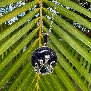 NEW Blue Goldstone Cat Love Necklace Blue Goldstone Cat Love Pendant